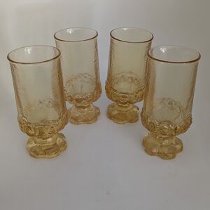 Vintage Tiffin Franciscan Ware Madeira 10 Oz Goblet Glasses Four YELLOW Pedestal